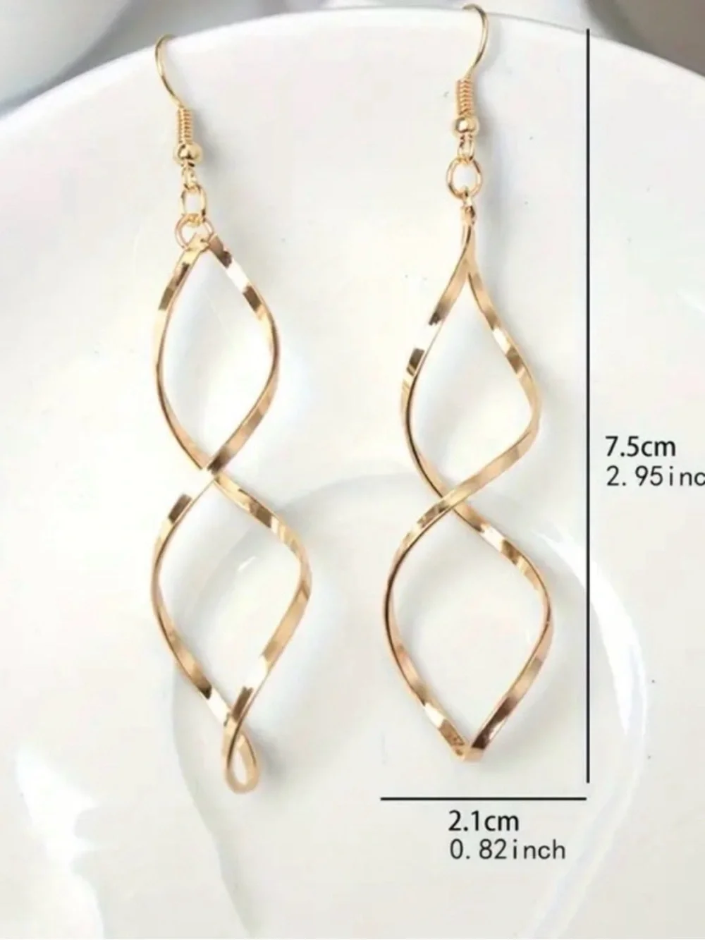 Beginning Boutique Gold Twisted Spiral Drop Earrings - Picture 4 of 5
